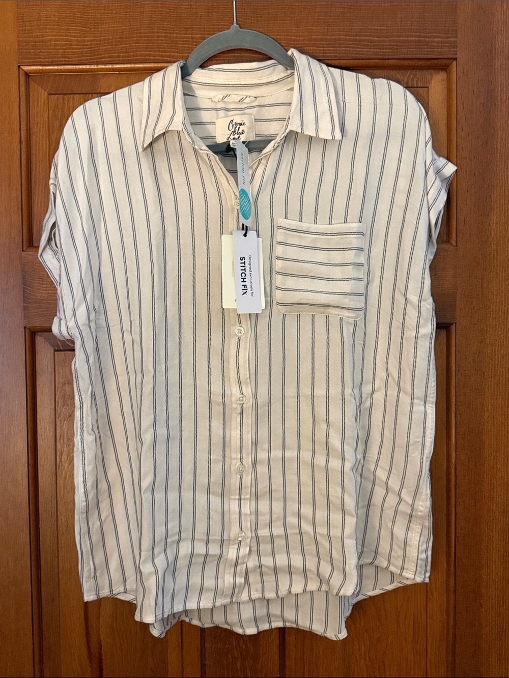 Casual Striped Button-Down Shirt - White with Gray Stripes